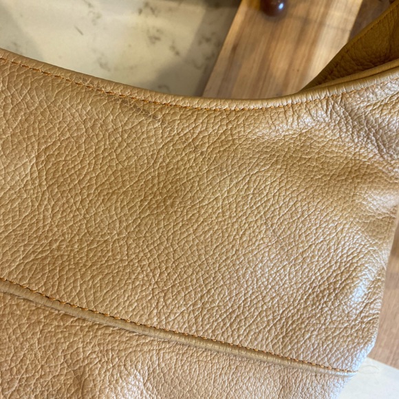 Vintage Genuine Leather Hobo Bag Tan Color Zippered Pocket Made in Mexico - Picture 4 of 8